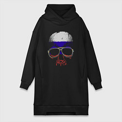 Женское худи-платье Russia skull, цвет: черный