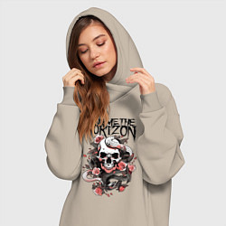 Женское худи-платье Bring Me the Horizon - A skull with roses, цвет: миндальный — фото 2