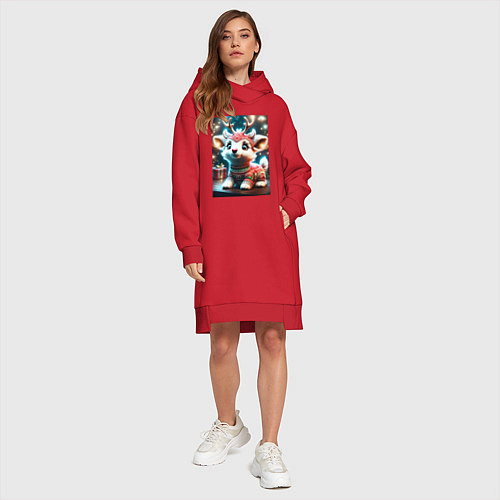 Женская толстовка-платье Оленёнок в свитере / Красный – фото 4