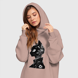 Женское худи-платье Кибер кошечка - аниме, цвет: пыльно-розовый — фото 2