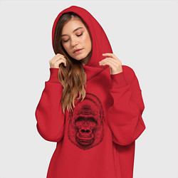 Женское худи-платье Голова весёлой гориллы, цвет: красный — фото 2