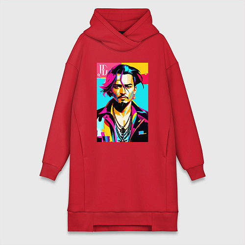 Женская толстовка-платье Джонни Депп - поп арт / Красный – фото 1