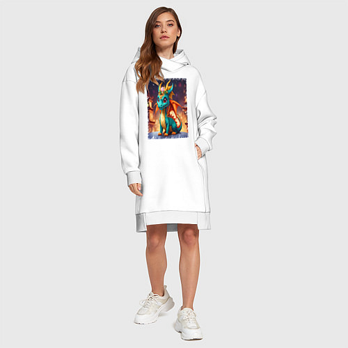 Женская толстовка-платье Китайский новогодний дракон 2024 / Белый – фото 4