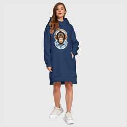 Женское худи-платье Портрет обезьяны в наушниках, цвет: тёмно-синий — фото 2