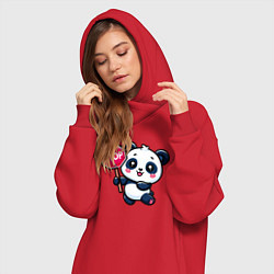 Женское худи-платье Милая панда со знаком стоп, цвет: красный — фото 2