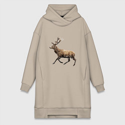 Женское худи-платье Рогатый олень, цвет: миндальный