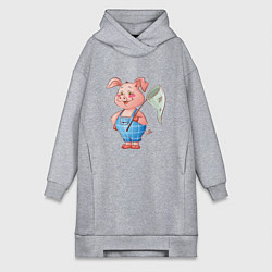 Женская толстовка-платье Мультяшный поросенок с сачком