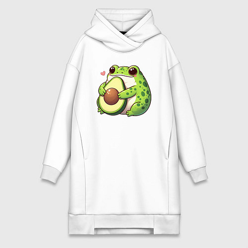 Женская толстовка-платье Лягушка обнимает авокадо / Белый – фото 1