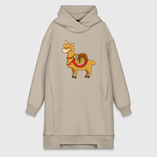 Женская толстовка-платье Лама и ленивец / Миндальный – фото 1