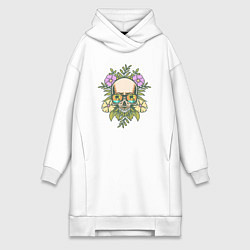 Женское худи-платье Skull and flowers, цвет: белый