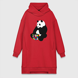Женское худи-платье Панда с кубиком, цвет: красный