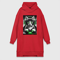 Женское худи-платье Котёнок командный геймер - киберспорт, цвет: красный