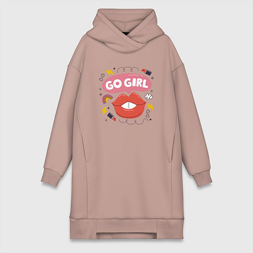 Женская толстовка-платье Go girl lips / Пыльно-розовый – фото 1