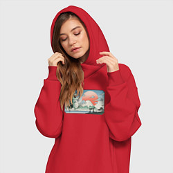 Женское худи-платье Монстр горы Фудзи, цвет: красный — фото 2