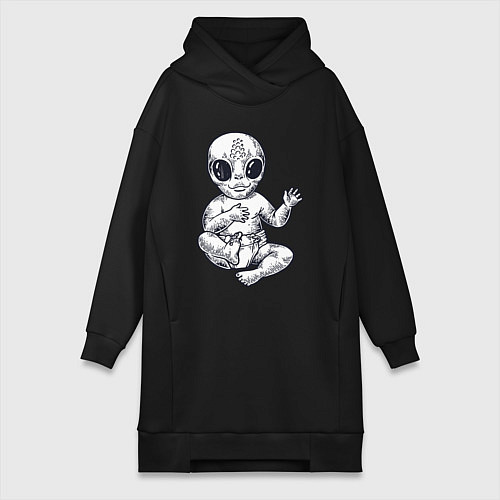 Женская толстовка-платье Baby alien / Черный – фото 1