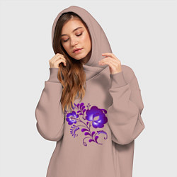 Женское худи-платье Веточка с цветами - фиолетовая гжель, цвет: пыльно-розовый — фото 2