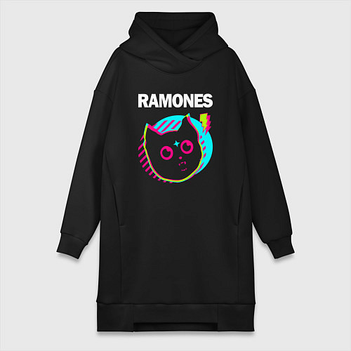 Женская толстовка-платье Ramones rock star cat / Черный – фото 1