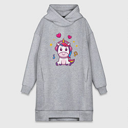 Женское худи-платье Единорог в наушниках, цвет: меланж