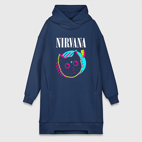 Женская толстовка-платье Nirvana rock star cat / Тёмно-синий – фото 1