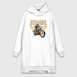 Женская толстовка-платье Русский байкер на мотоцикле