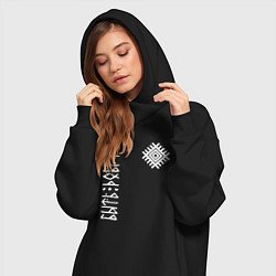 Женское худи-платье Обережная символика руси - быть добру, цвет: черный — фото 2