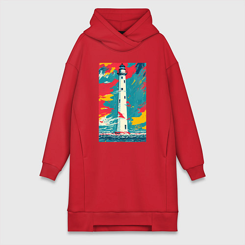 Женская толстовка-платье Маяк в красках / Красный – фото 1