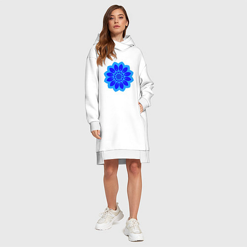 Женская толстовка-платье Мандала - голубой цветок / Белый – фото 4