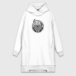 Женская толстовка-платье Голова воющего волка с горным пейзажем