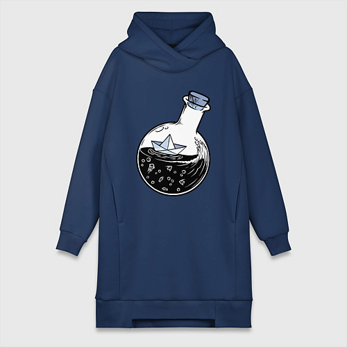 Женская толстовка-платье Кораблик в колбе / Тёмно-синий – фото 1