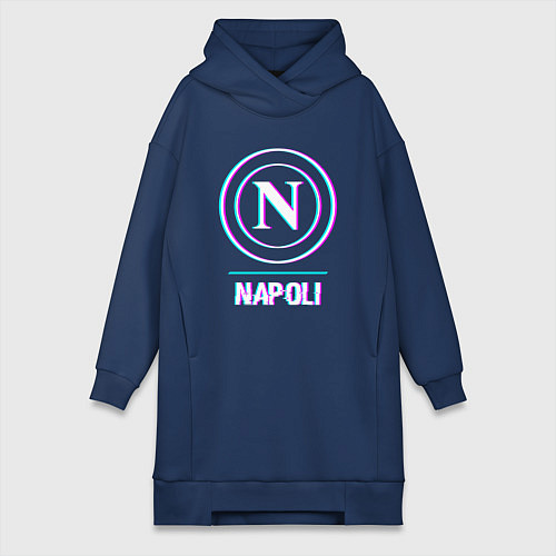 Женская толстовка-платье Napoli FC в стиле glitch / Тёмно-синий – фото 1