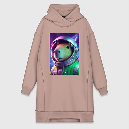Женская толстовка-платье Портрет бравого космонавта - капибара / Пыльно-розовый – фото 1