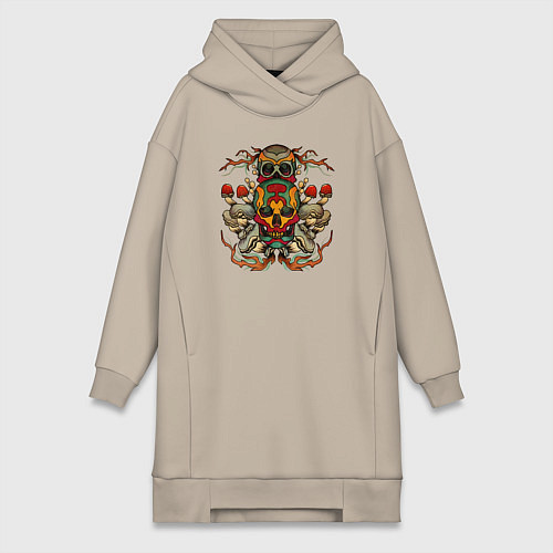 Женская толстовка-платье Skull and mushrooms / Миндальный – фото 1