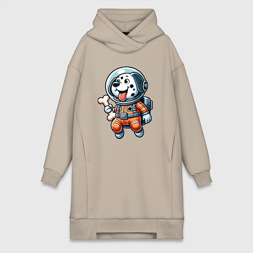 Женская толстовка-платье Dalmatian cosmonaut puppy with a bone / Миндальный – фото 1