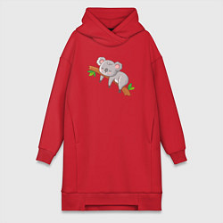 Женское худи-платье Коала спит на ветке, цвет: красный