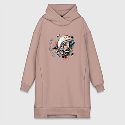 Женское худи-платье Юрий Гагарин - поехали!, цвет: пыльно-розовый