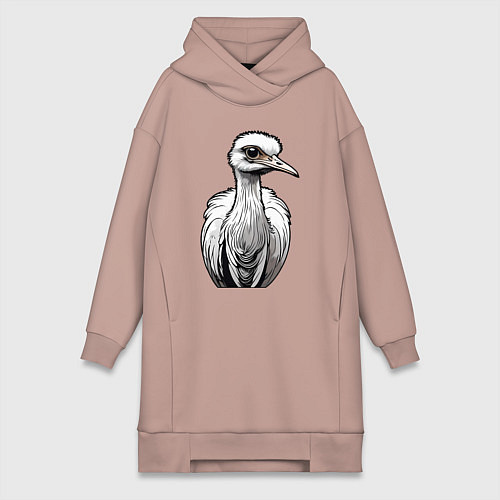 Женская толстовка-платье Страус рисованый / Пыльно-розовый – фото 1