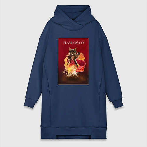 Женская толстовка-платье Фламяуко: танцующая кошка / Тёмно-синий – фото 1