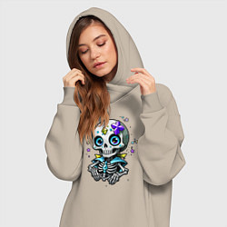 Женское худи-платье Скелет и звёзды синий, цвет: миндальный — фото 2