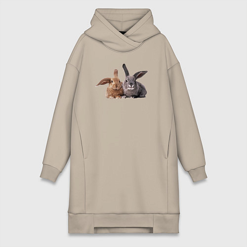 Женская толстовка-платье Бежевый и серый кролики / Миндальный – фото 1