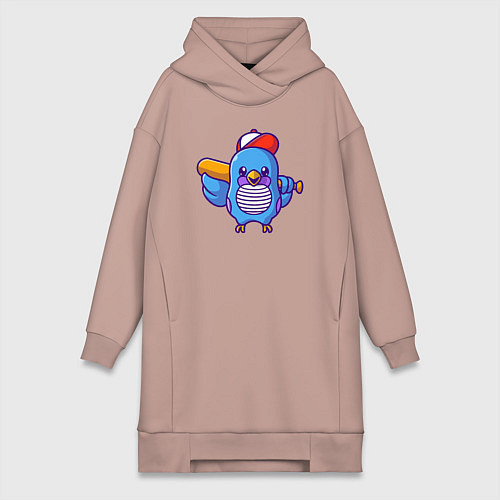 Женская толстовка-платье Птичка бейсболист / Пыльно-розовый – фото 1