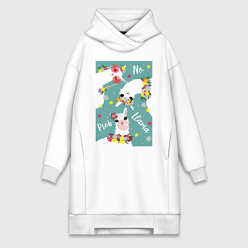 Женская толстовка-платье Три ламы альпаки и цветы: no prob llama / Белый – фото 1