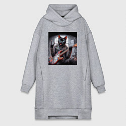 Женское худи-платье Чёрный котяра рок гитарист, цвет: меланж