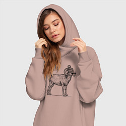 Женское худи-платье Баран в шапке с помпоном, цвет: пыльно-розовый — фото 2