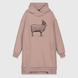 Женское худи-платье Овца в шапке с помпоном, цвет: пыльно-розовый
