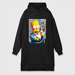 Женское худи-платье Bart Simpson with a kitten - ai art, цвет: черный