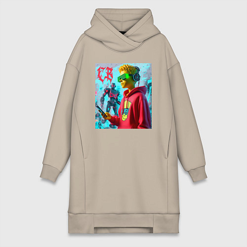 Женская толстовка-платье Bart Simpson - cyberpunk ai art / Миндальный – фото 1