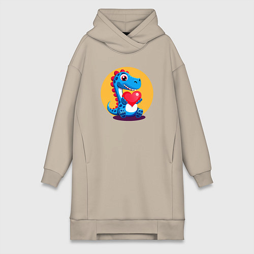 Женская толстовка-платье Динозаврик с сердечком / Миндальный – фото 1