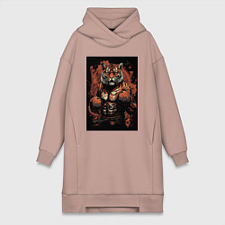 Женская толстовка-платье Тайский бокс тигр в стойке