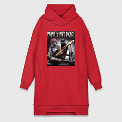 Женское худи-платье Punk girl with a black cat and a guitar, цвет: красный