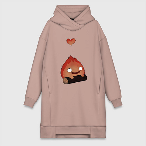 Женская толстовка-платье Кальцифер сердце / Пыльно-розовый – фото 1